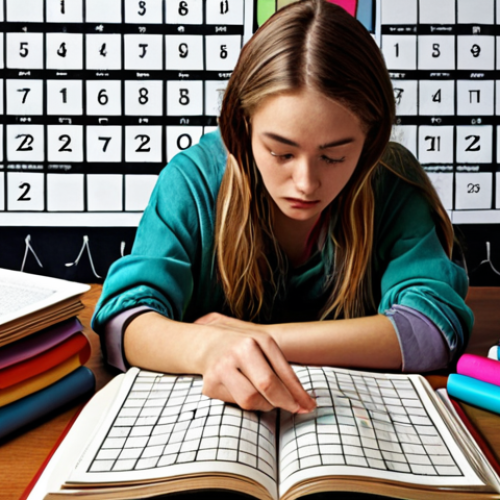 **

A student overwhelmed by textile books and notes, visualizing a study calendar with sections for textile chemistry and weaving technology.  Include elements like yarn, fabric swatches, and chemical formulas fading into the background. Emphasize a feeling of initial overwhelm transitioning into organized study.

**
