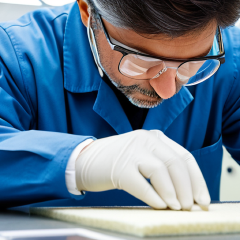 **

"A professional textile technician, fully clothed in appropriate attire, examining a swatch of high-quality Italian wool fabric under a magnifying glass in a bright laboratory setting, analyzing fiber structure and quality, safe for work, perfect anatomy, correct proportions, professional, high resolution, detailed texture, family-friendly."

**
