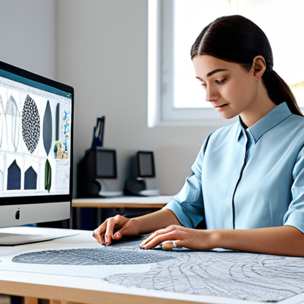 섬유기사와 관련 직업군의 전망 - Digital Textile Design Studio**
"A modern textile design studio, featuring a young woman, fully clo...