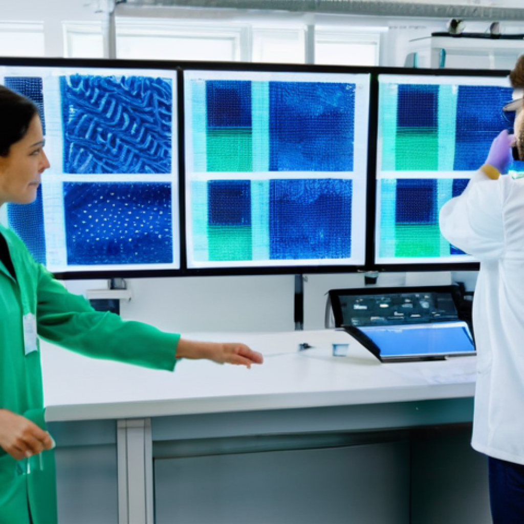 섬유기사 자격증 취득 후의 전망 - **Prompt Title: The Green Lab: Innovating Sustainable Textiles**
**Image Prompt:** A bright, mod...