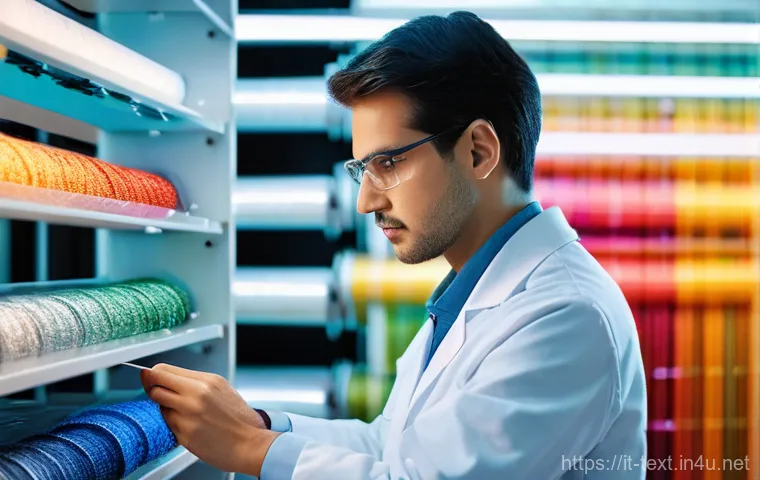 섬유기사와 섬유 품질 검사 - **Prompt 1: The Visionary Textile Engineer at Work**
"A sophisticated, high-resolution image of ...