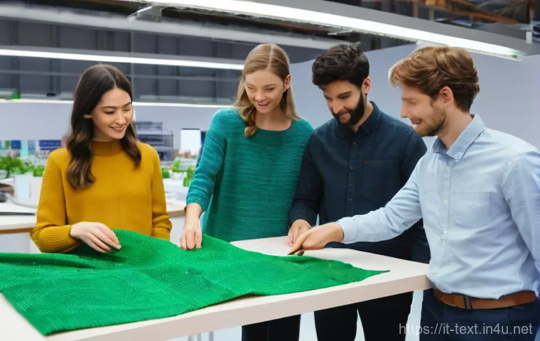 섬유기사와 시험 준비의 효과적인 방법 - **Prompt Title: AI-Powered Smart Textile Innovation**
    A young, diverse textile engineering stude...