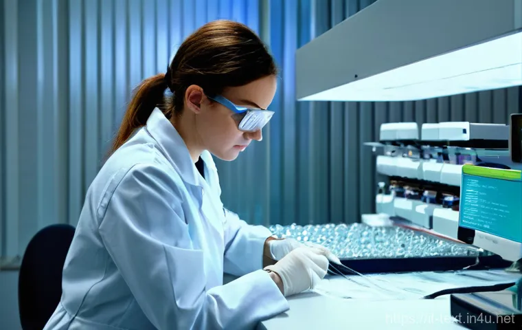 섬유기사 실기 시험 준비 툴 - **Prompt 1: Textile Engineer Conducting Material Analysis in a Modern Lab**
"A diligent young fe...