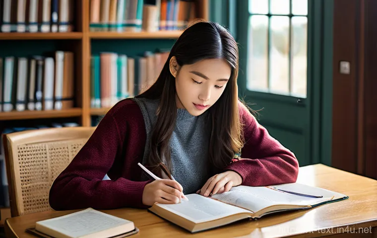 섬유기사와 시험 대비 자료 추천 - **Prompt 1: Focused Textile Engineering Student**
"A bright and orderly university library or st...