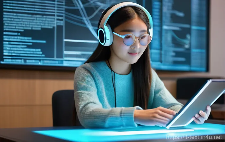 섬유기사와 시험 준비 동영상 - **Prompt 1: Immersive Textile Learning Experience**
A young female university student, in her ea...