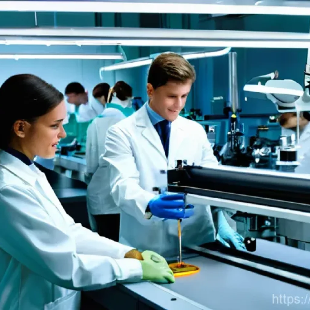 섬유기사와 방적 공정 - **A highly detailed image of a cutting-edge textile engineering laboratory in Italy.** The scene fea...