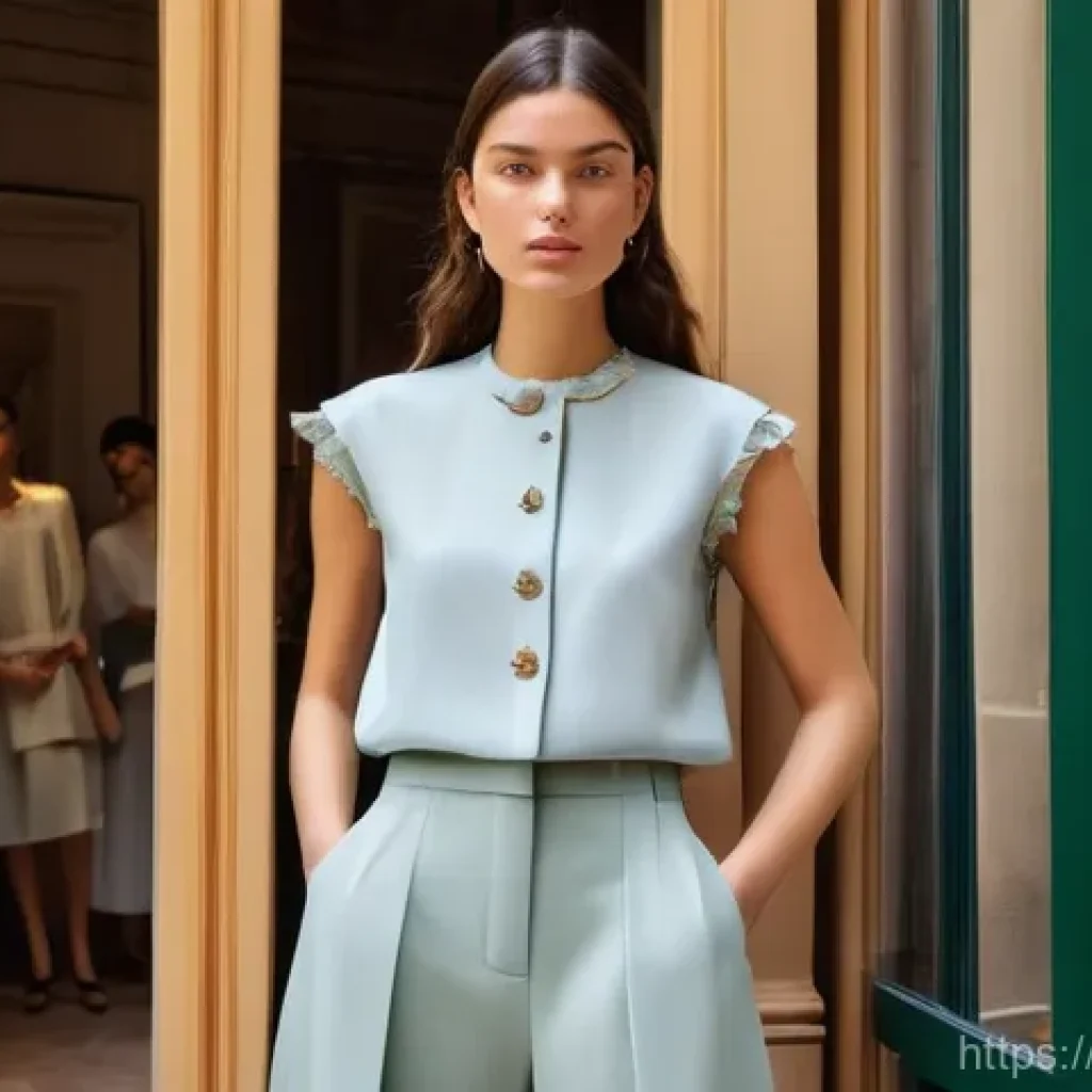 섬유기사와 의류 시장 동향 - **Prompt:** A stylish young Italian woman, a visionary fashion designer, stands confidently in a sun...