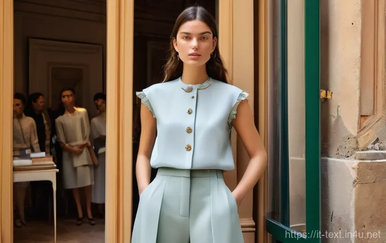섬유기사와 의류 시장 동향 - **Prompt:** A stylish young Italian woman, a visionary fashion designer, stands confidently in a sun...
