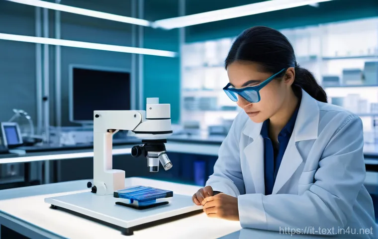 섬유기사 자격증 FAQ - **Prompt:** A highly focused female textile engineer, aged late 20s to early 30s, wearing a clean wh...