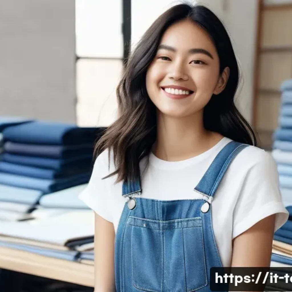 섬유기사 취득을 위한 효율적인 방법 - **Prompt:** A young woman in her early 20s, wearing a stylish, modern denim jumpsuit and white sneak...