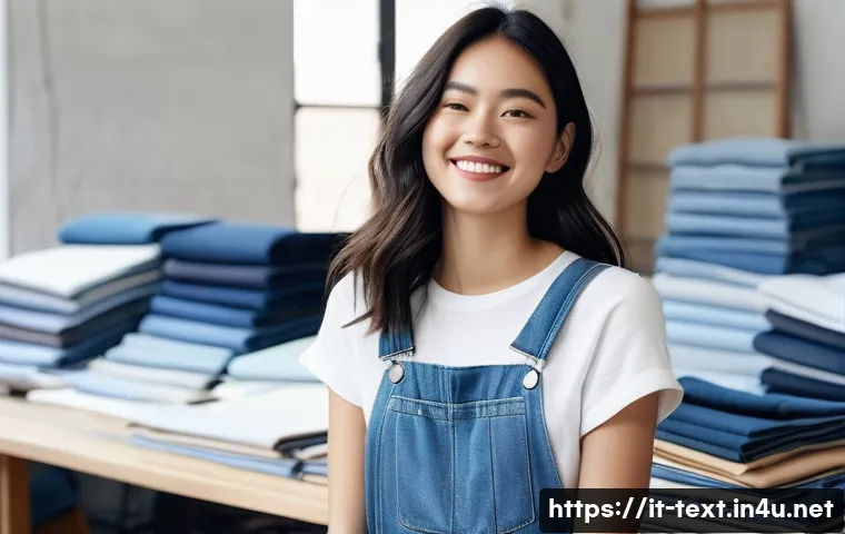 섬유기사 취득을 위한 효율적인 방법 - **Prompt:** A young woman in her early 20s, wearing a stylish, modern denim jumpsuit and white sneak...