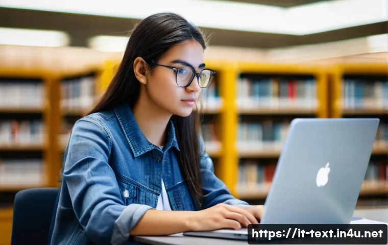 섬유기사 시험 준비 성공 스토리 - **A focused female textile engineering student in a modern, well-lit university library or study are...