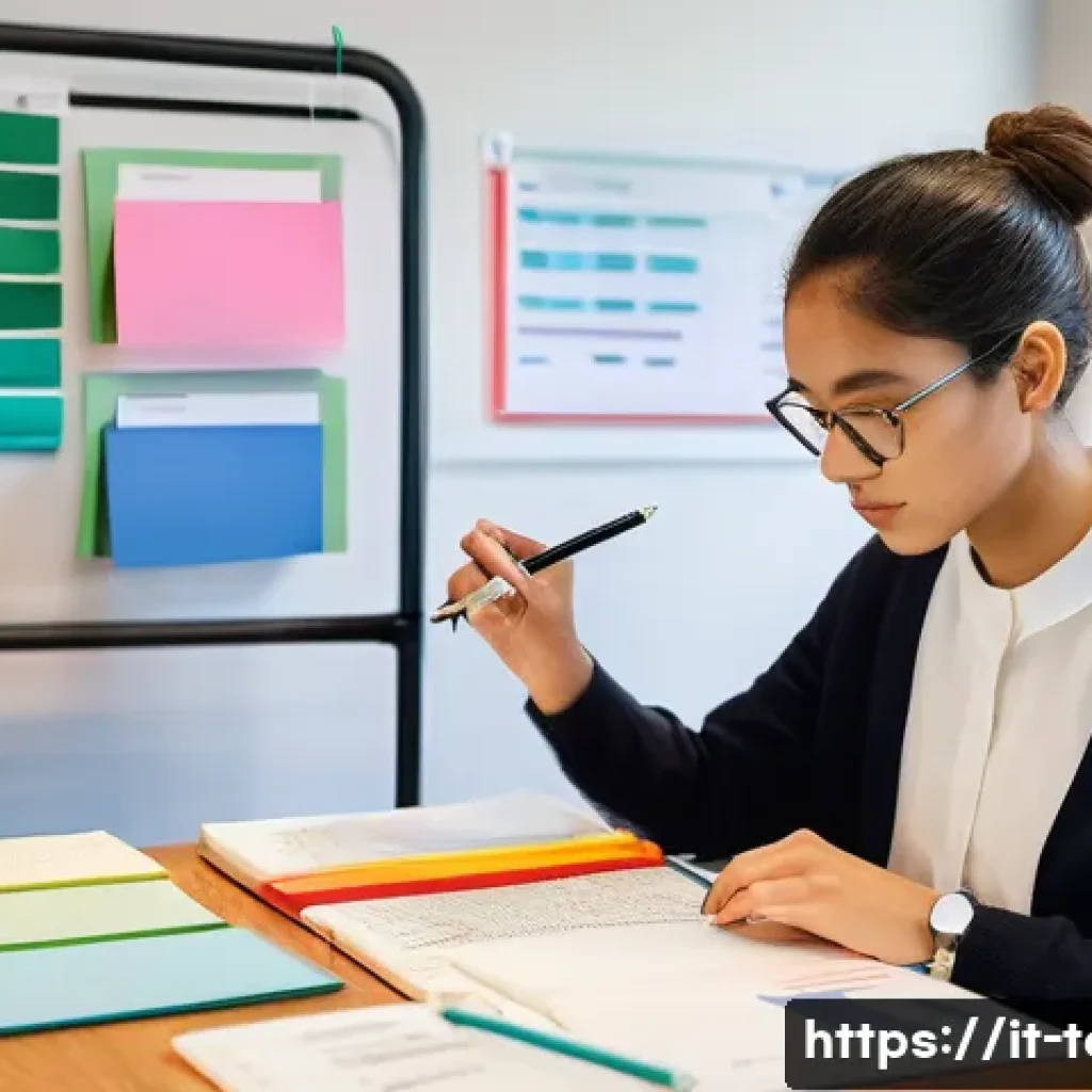 섬유기사 필기시험의 고득점 전략 - **A highly focused young female textile engineering student, dressed in a comfortable yet modest lon...