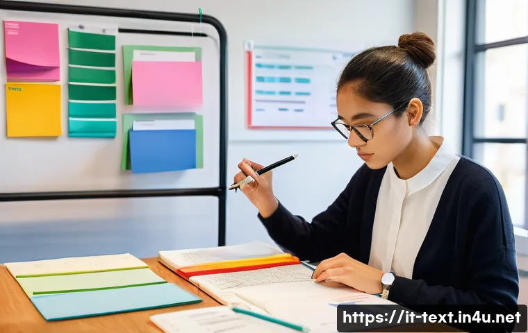 섬유기사 필기시험의 고득점 전략 - **A highly focused young female textile engineering student, dressed in a comfortable yet modest lon...