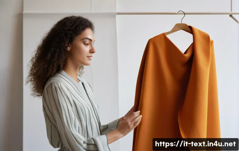 섬유기사와 관련 직종의 전망 - A sophisticated young Italian fashion designer, wearing chic and modest sustainable clothing, stands...