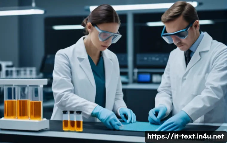 섬유기사와 산업용 섬유 - A high-tech textile laboratory scene showcasing advanced fibers like Kevlar, carbon fiber, and arami...