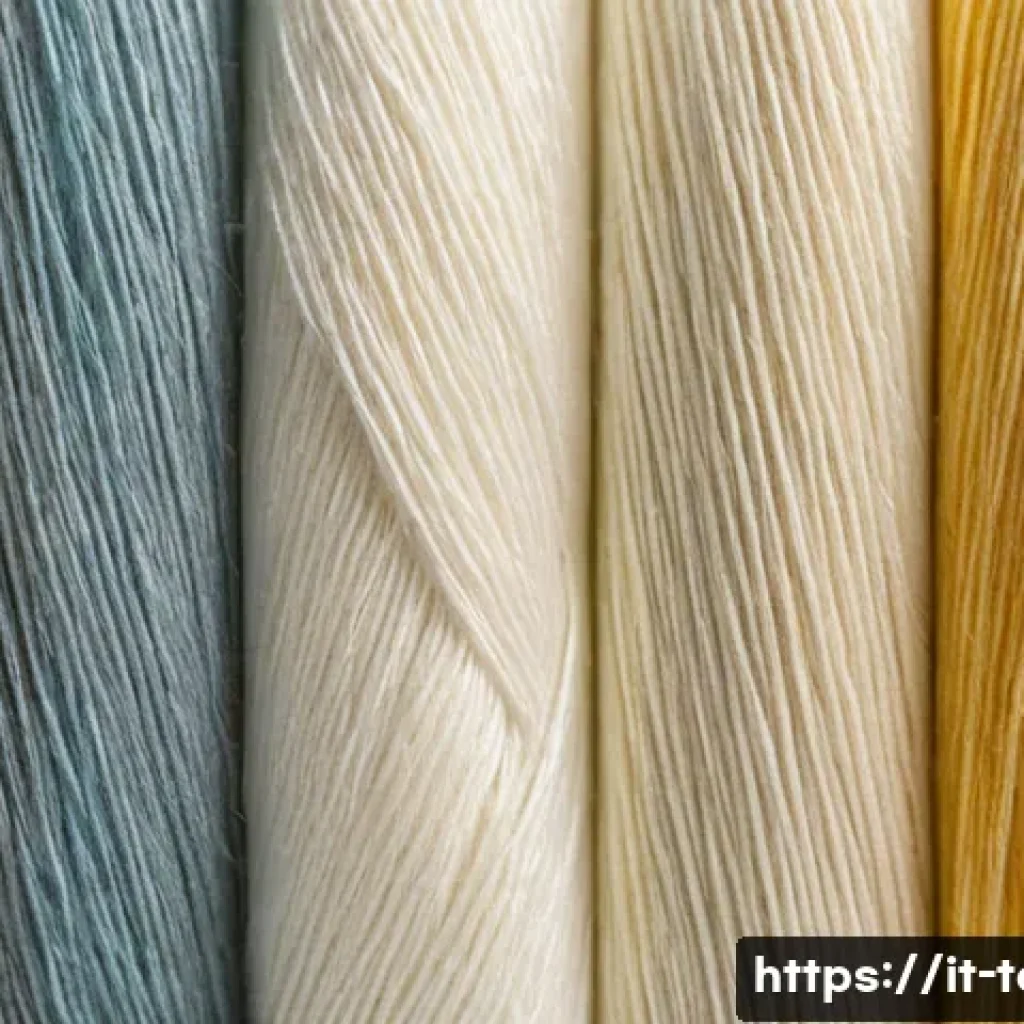 섬유기사와 필기시험 준비 단계 - A detailed close-up image of various textile fibers arranged side by side on a neutral background, s...