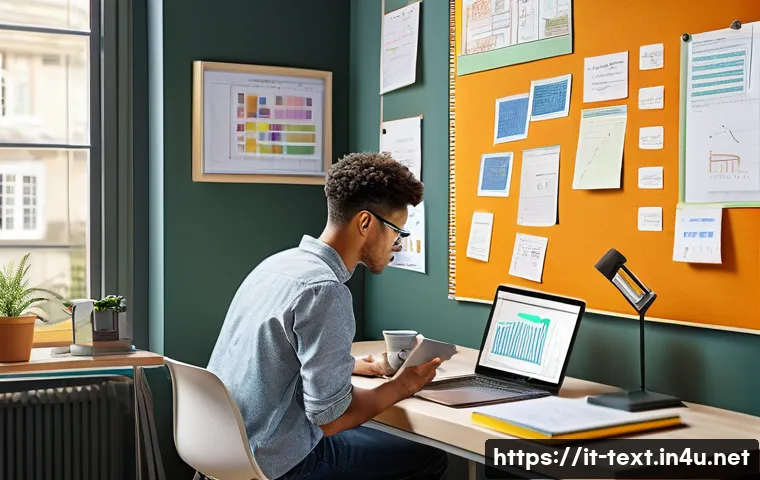 섬유기사 시험 대비 스터디 전략 - A modern study room setup focused on textile technology exam preparation, featuring a detailed, colo...