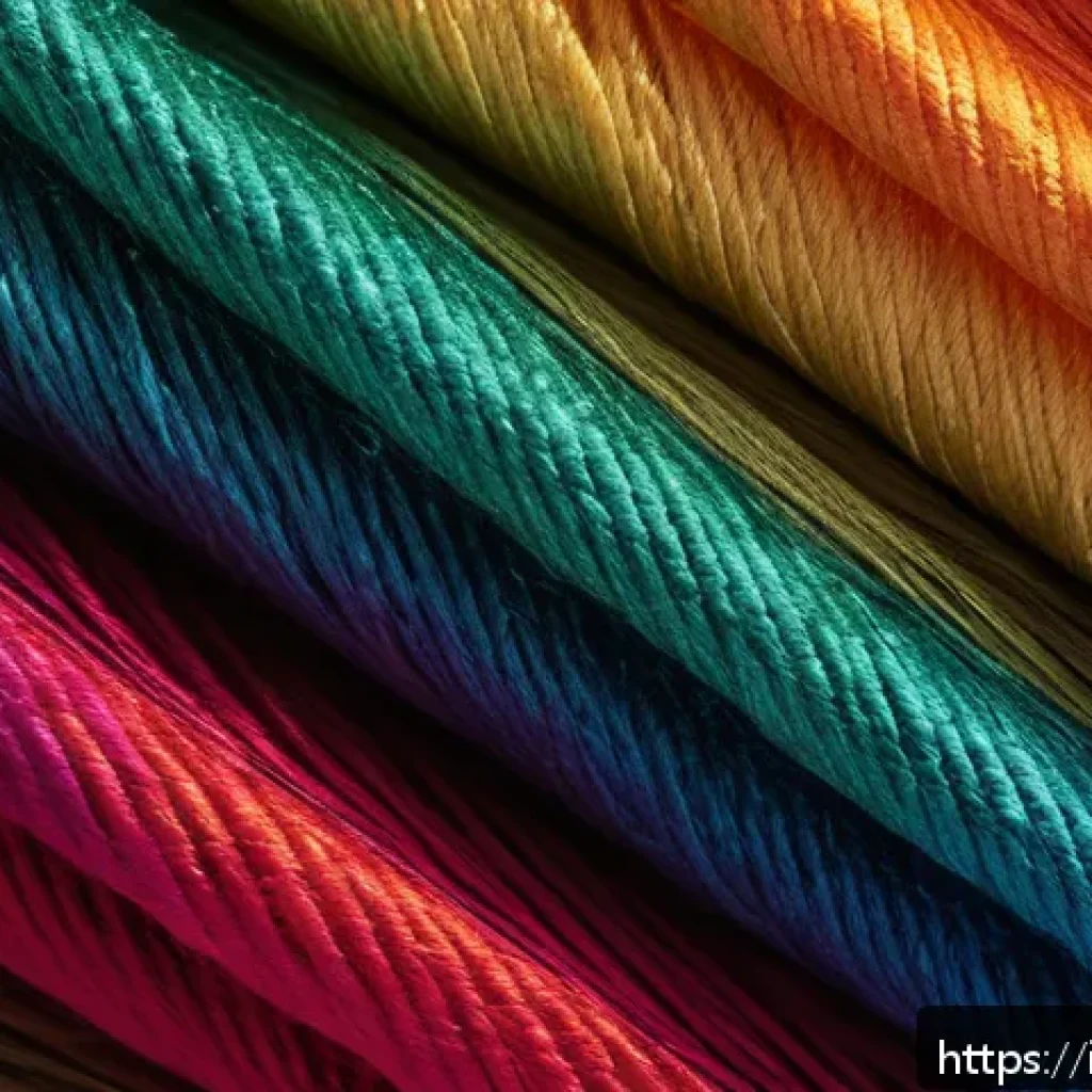 섬유기사와 색채학의 관계 - A close-up, hyper-realistic image of vibrant textile fibers dyed with innovative nano-scale pigments...