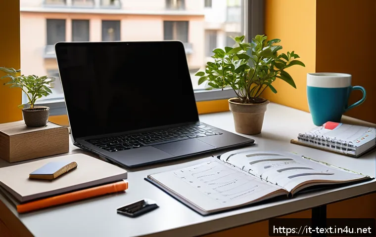 섬유기사 필기시험 대비 전략 - A detailed, realistic study desk setup for a textile technician student in Italy, featuring textbook...
