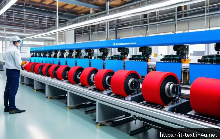 섬유기사 자격증의 미래적 가치 - A modern textile factory interior with advanced automation and AI-powered quality control systems, f...