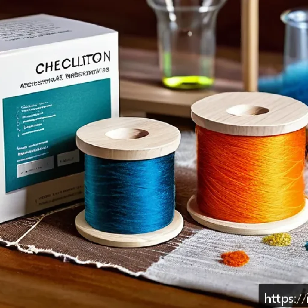 섬유기사 필기시험 준비 자료 - A detailed close-up image of various textile fibers arranged on a wooden table, including natural co...