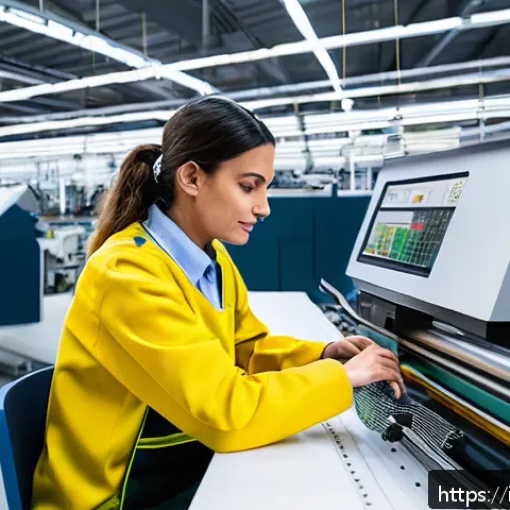 섬유기사 취업시 필요한 자격증 - A modern textile manufacturing workshop in Italy, showcasing advanced machinery with digital control...
