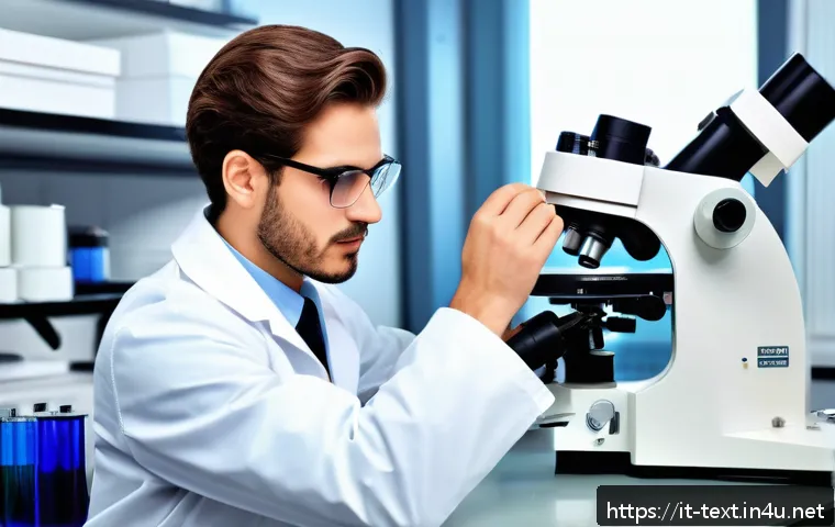 섬유기사 실기 시험 채점 기준 - A modern textile laboratory scene showing a young Italian technician wearing a clean lab coat and sa...