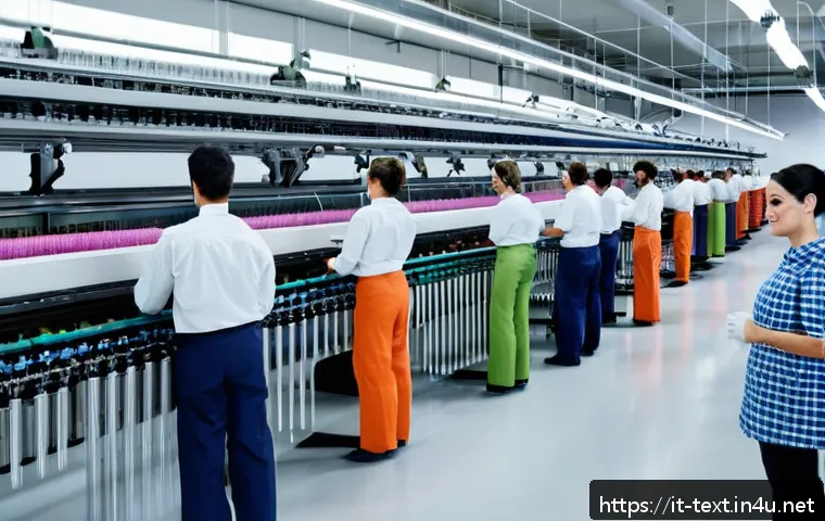 섬유기사 자격증 취득을 위한 단계 - A modern textile manufacturing workshop in Italy, featuring advanced automated weaving machines and ...