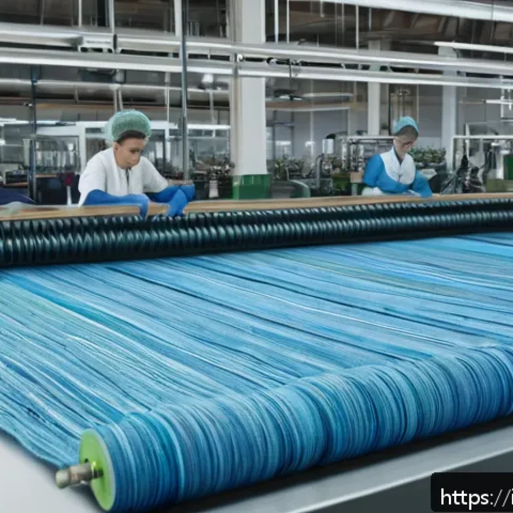 섬유기사와 섬유산업의 연관성 - A modern textile factory in Italy showcasing sustainable innovation: high-tech machines spinning and...