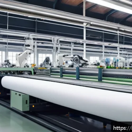 Home 33 섬유기사와 관련 직종의 취업 시장 - A modern Italian textile factory interior showcasing advanced automation and AI technology: robotic ...