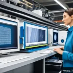 Home 20 섬유기사와 의류 제조업 - A modern Italian textile production facility featuring advanced digital design technology in use. Sh...