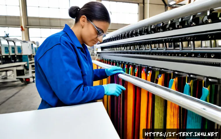 Home 13 섬유기사와 산업 직무 연관성 - Photorealistic Italian textile technician in a modern manufacturing plant near Prato, carefully insp...